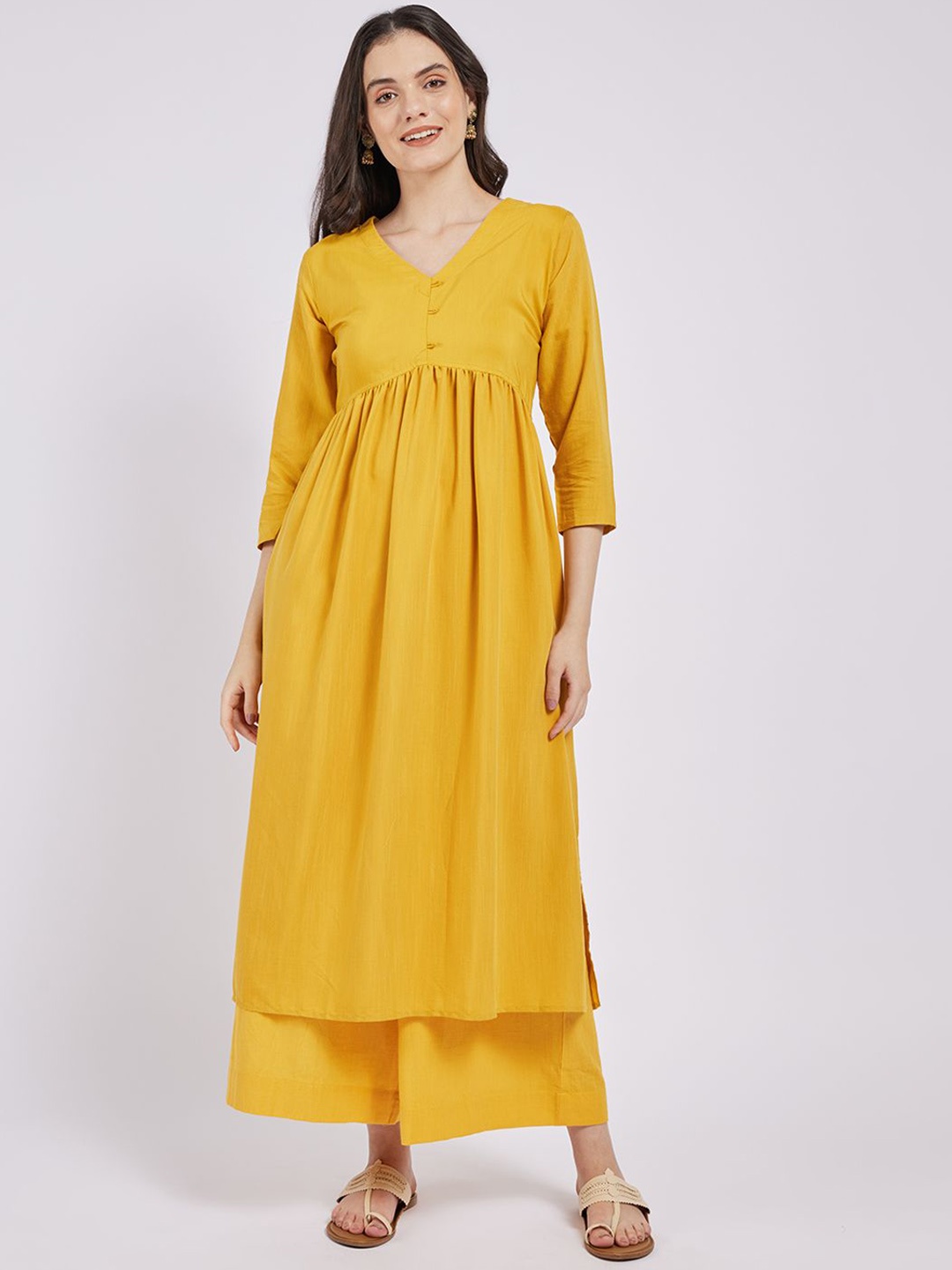 

Span A-line Printed Kurta, Yellow