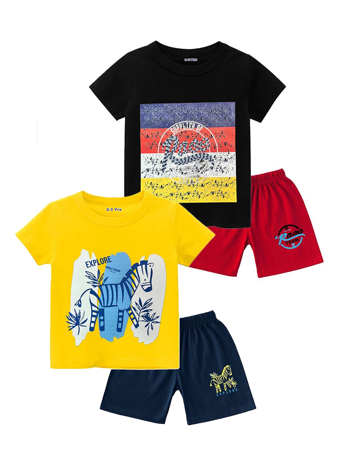 

Tik Tok WEARS Boys Pack Of 2 Graphic Printed Pure Cotton T-shirt With Shorts, Black