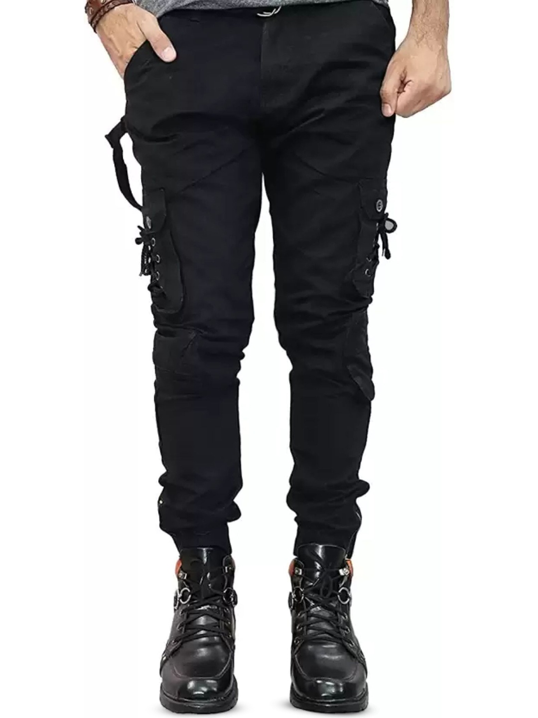 

COMFITS Men Mid-Rise Classic Cargos Trousers, Black