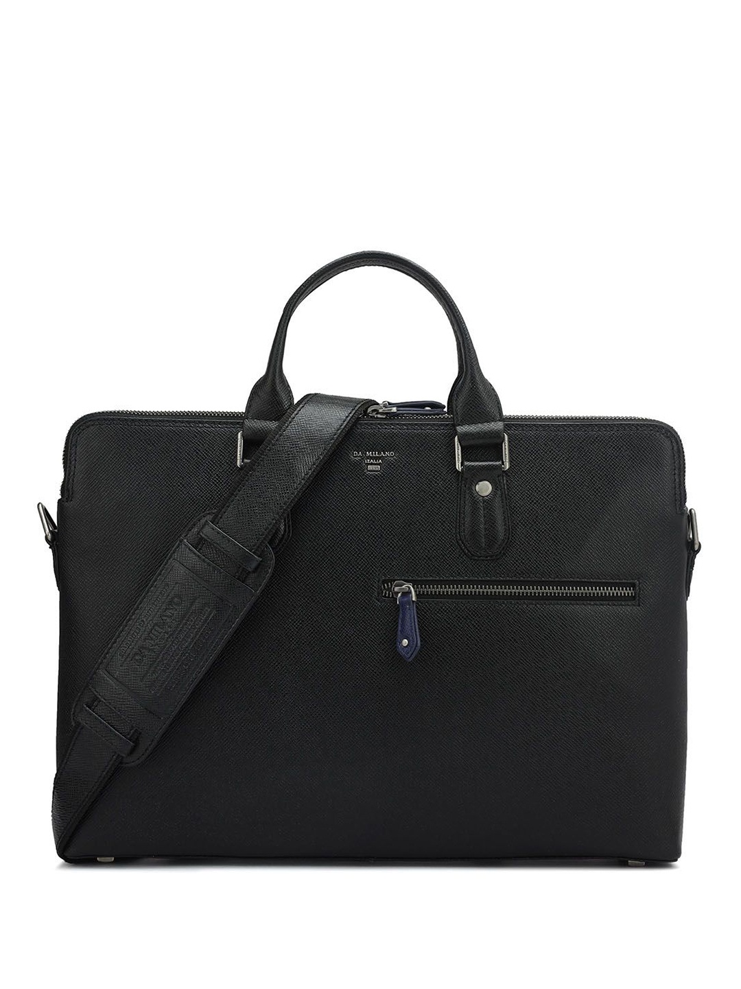

Da Milano Men Textured Leather Laptop Bag, Black