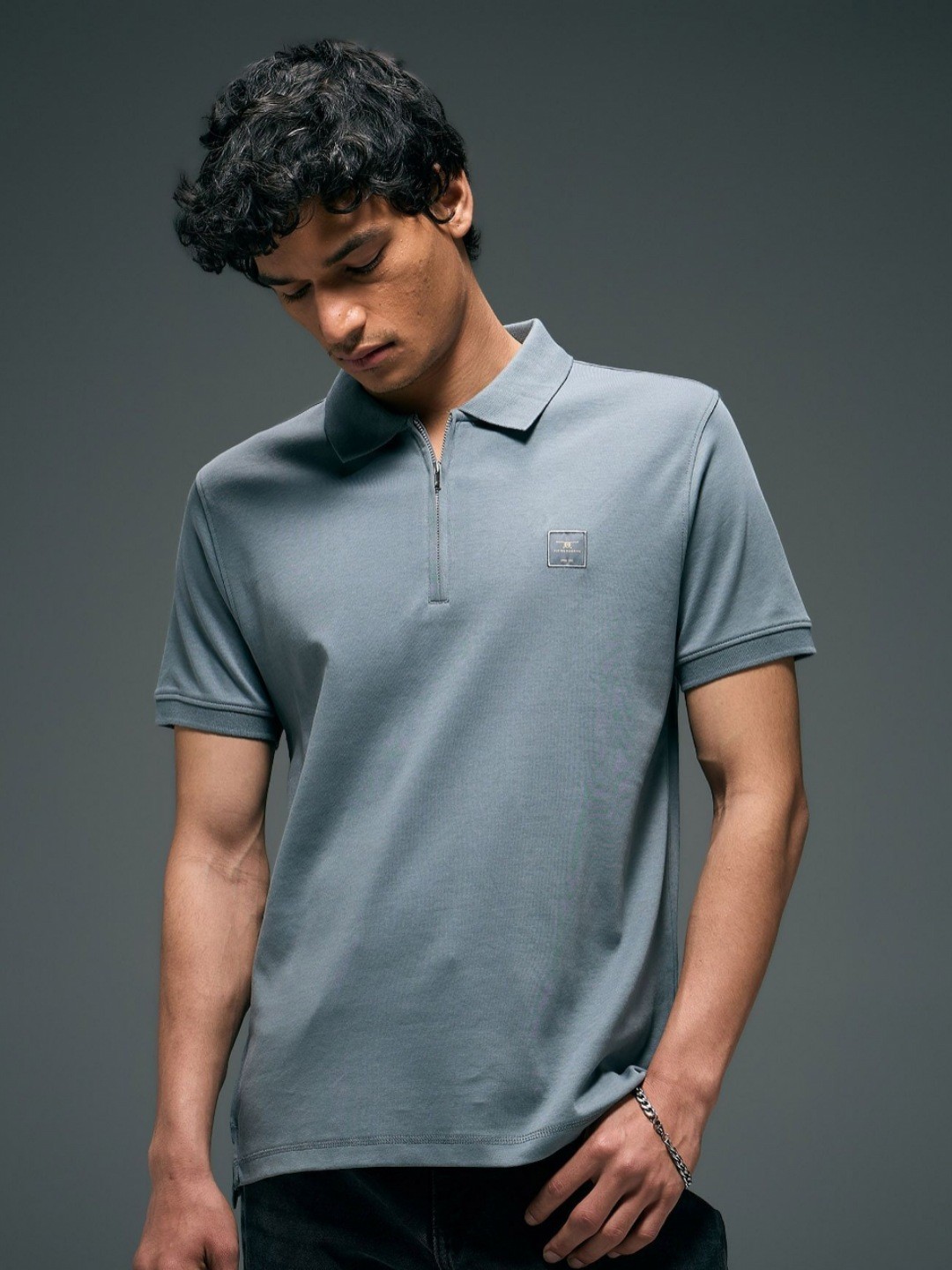

Flying Machine Polo Collar Short Sleeves Pure Cotton T-shirt, Blue