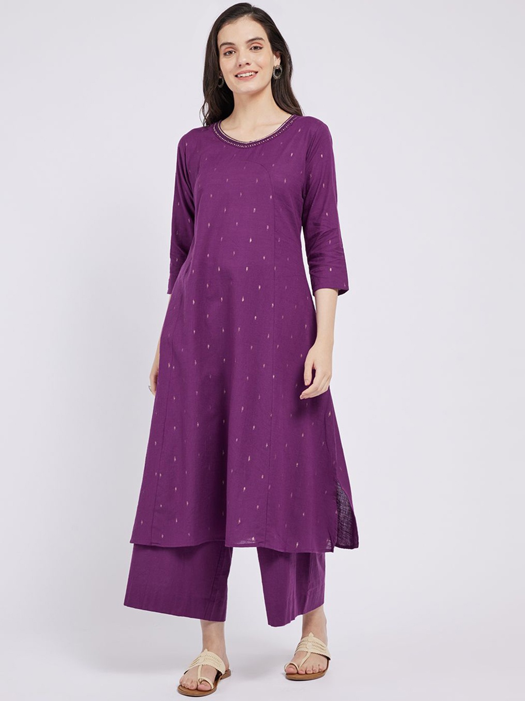 

Span A-line Printed Kurta, Purple