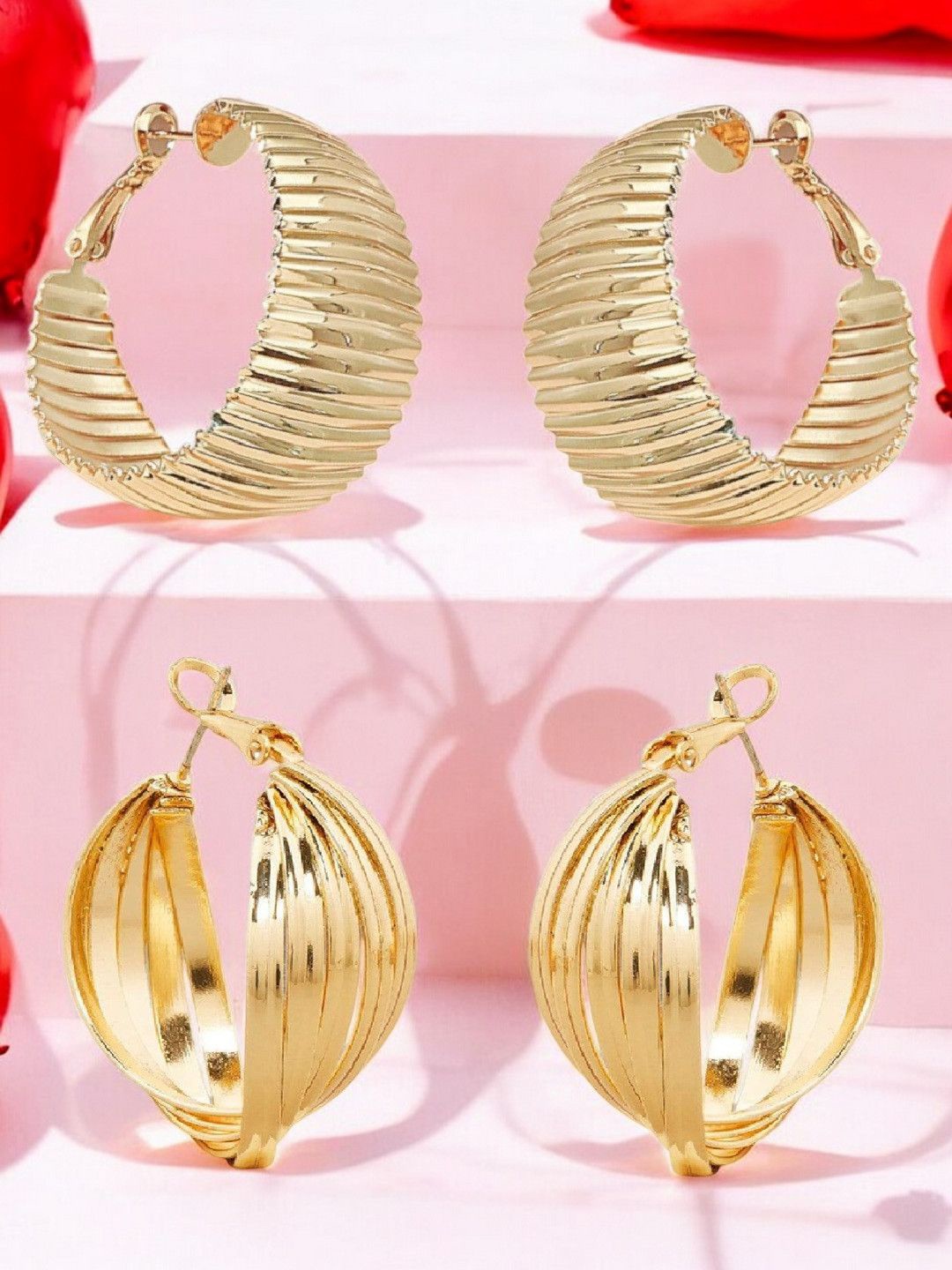 

fabula Set Of 2 Contemporary Hoop Earrings, Gold