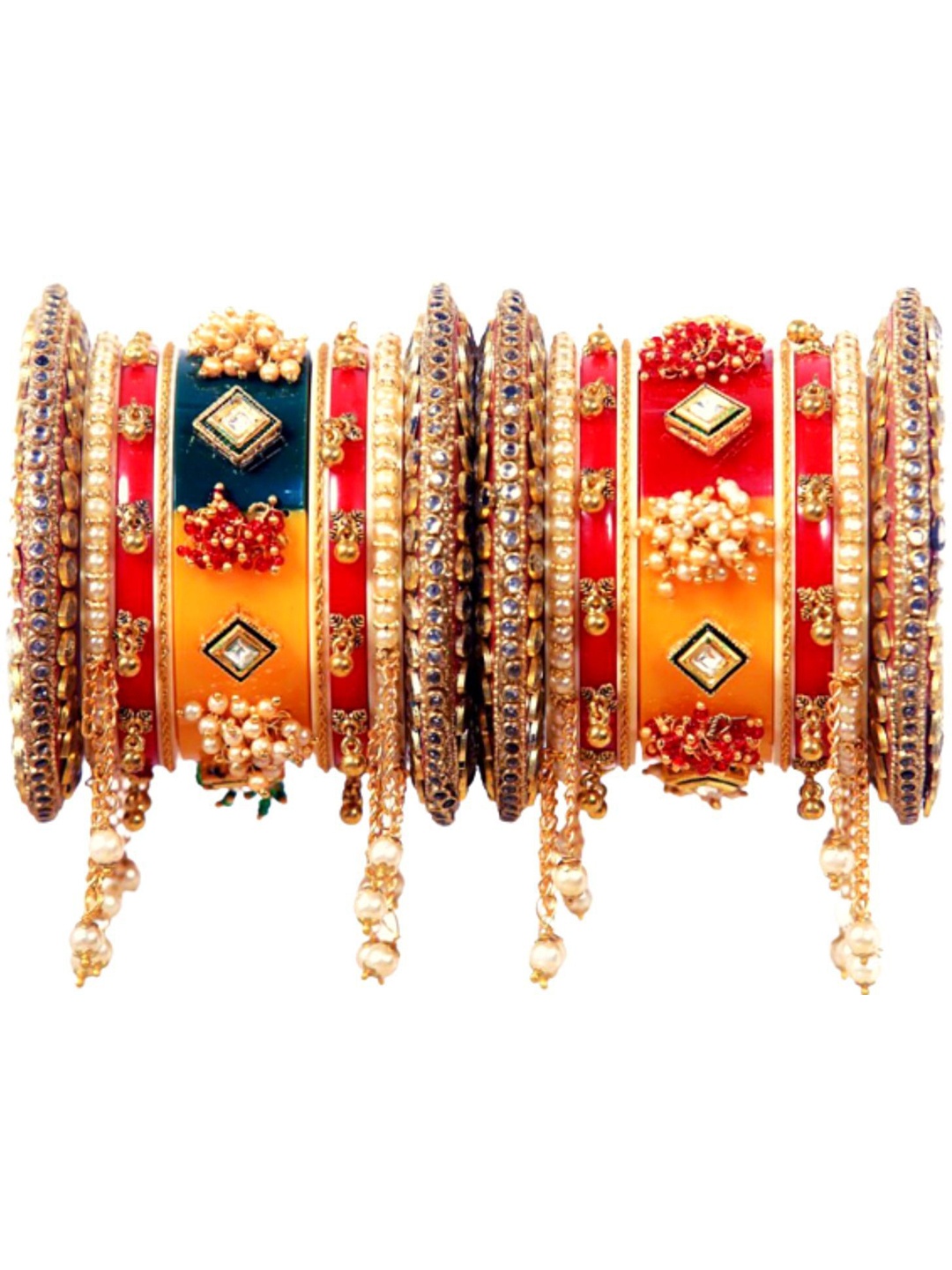 

Zindura Set Of 2 Gold-Plated Stone Studded & Pearl Beaded Chudas Bangles