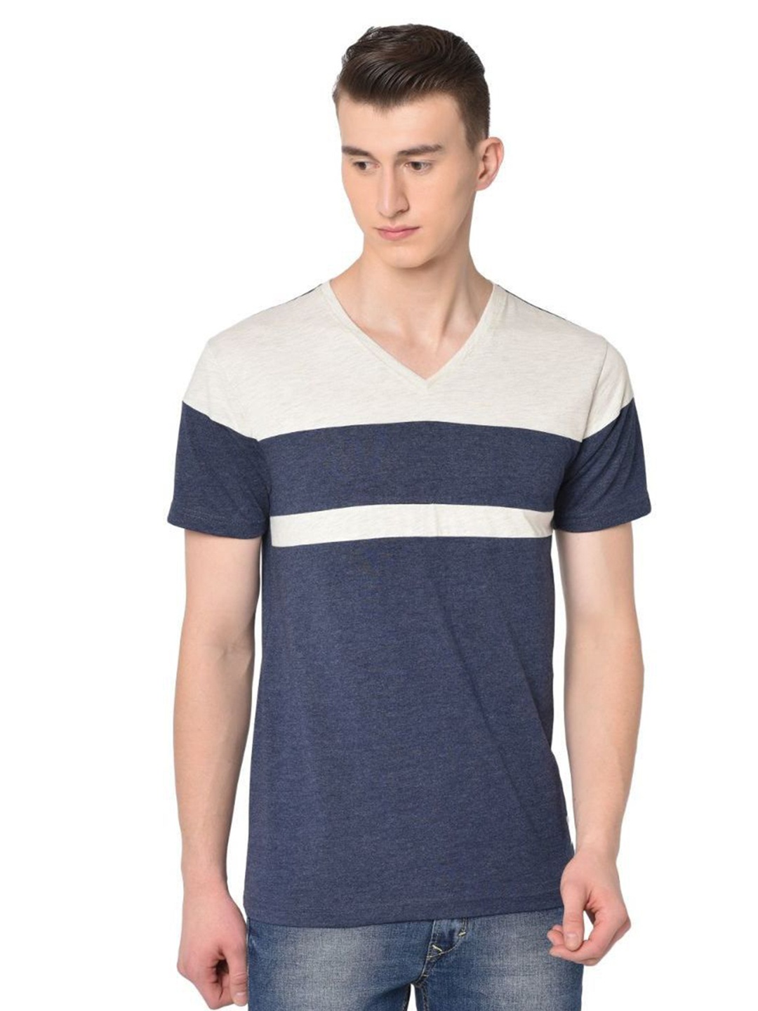 

Unicus Apparel Men Striped Round Neck Cotton T-shirt, Navy blue