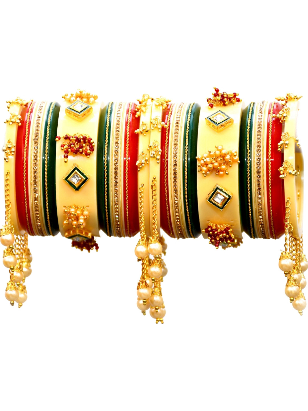

Zindura Set Of 2 Gold-Plated Stone Studded & Beaded Chuda Bangles