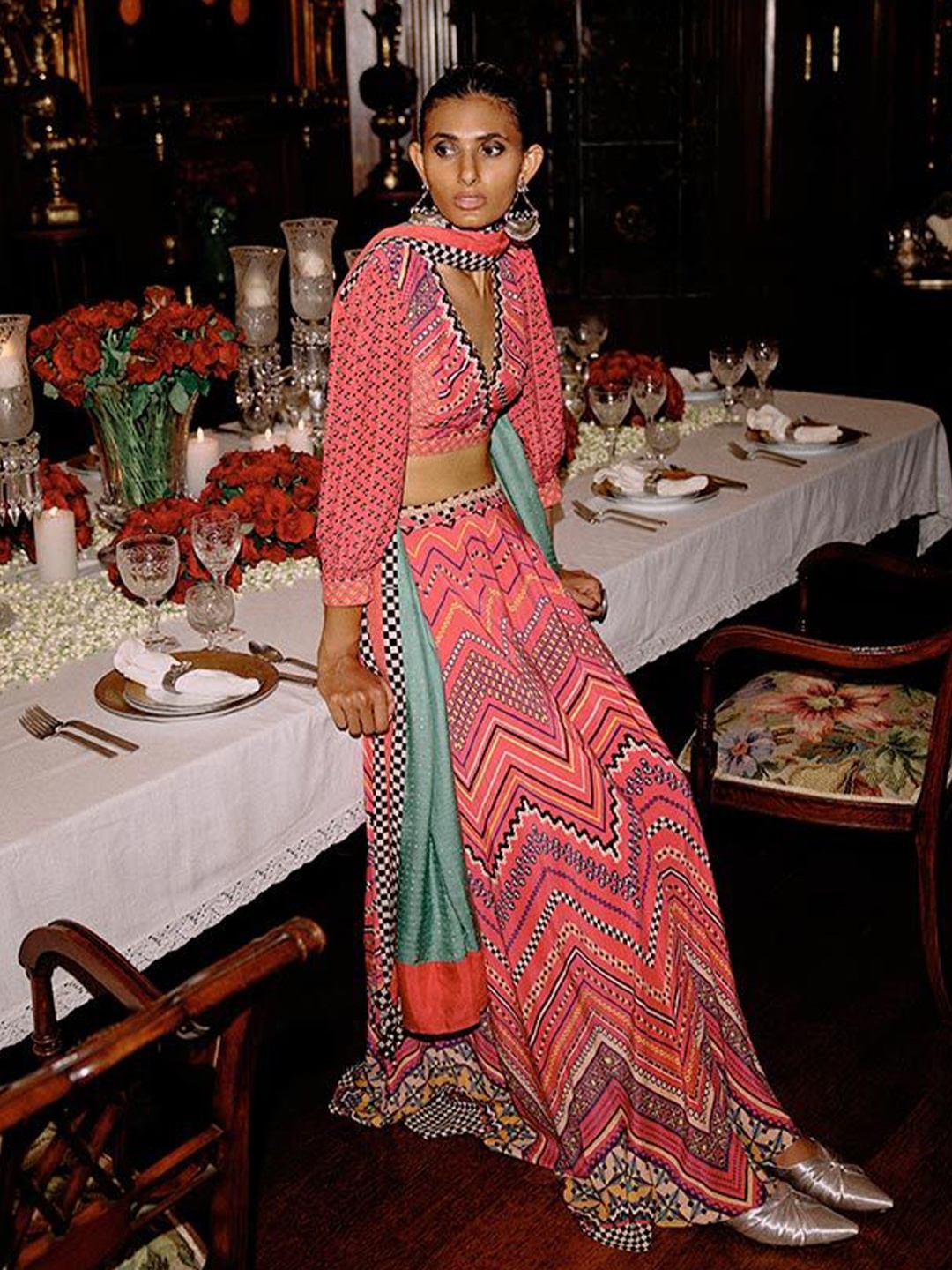 

SAUNDH Printed Ready to Wear Lehenga & Semi-Stitched Blouse With Dupatta, Pink