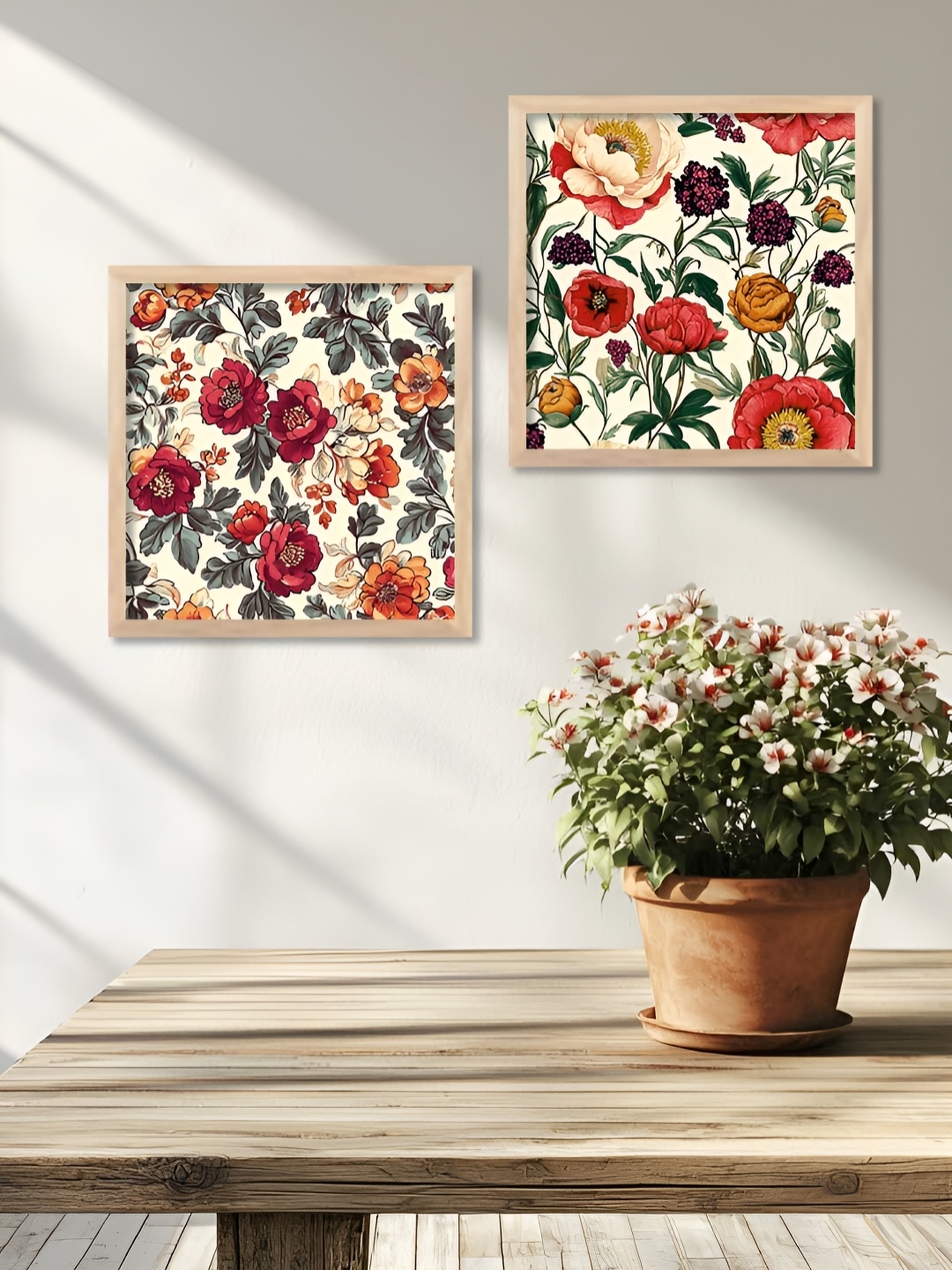 

Kotart Brown & Cream 2 Pieces Floral And Botanical Printed Wooden Wall Art