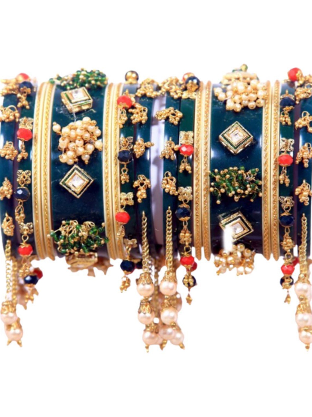 

Zindura Set Of 2 Gold-Plated Crystals-Studded & Beaded Chuda Bangles