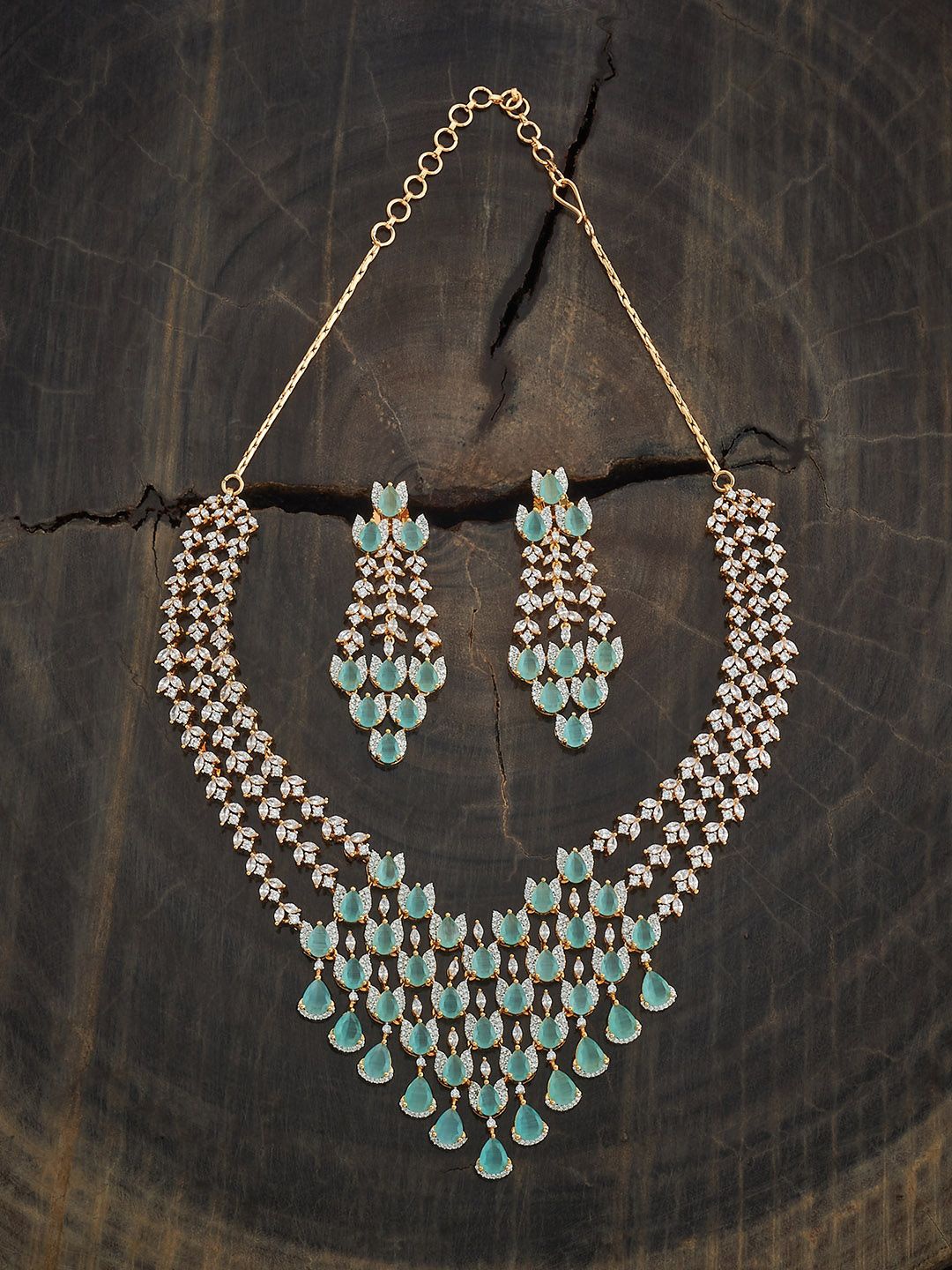 

Kushal's Fashion Jewellery Mint Gold-Plated Zircon Studded Party Jewellery Set
