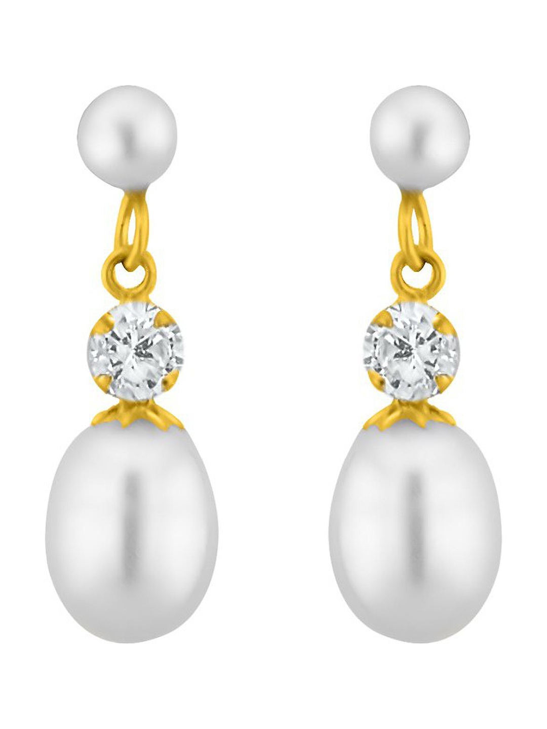 

Sri Jagdamba Pearls Dealer Gold-Plated Contemporary Pearl Drop Earrings, White