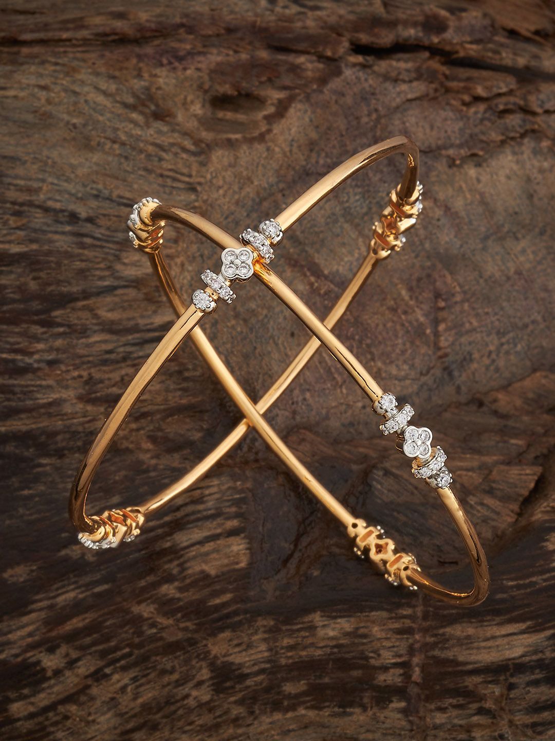 

Kushal's Fashion Jewellery White Set Of 2 Gold-Plated Party Zircon Studded Bangles