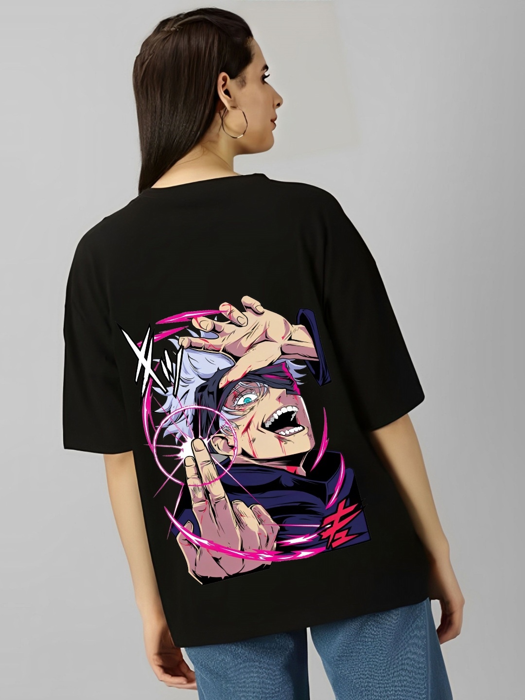 

kintu parantu Women Graphic Printed Round Neck Cotton Oversized T-shirt, Black