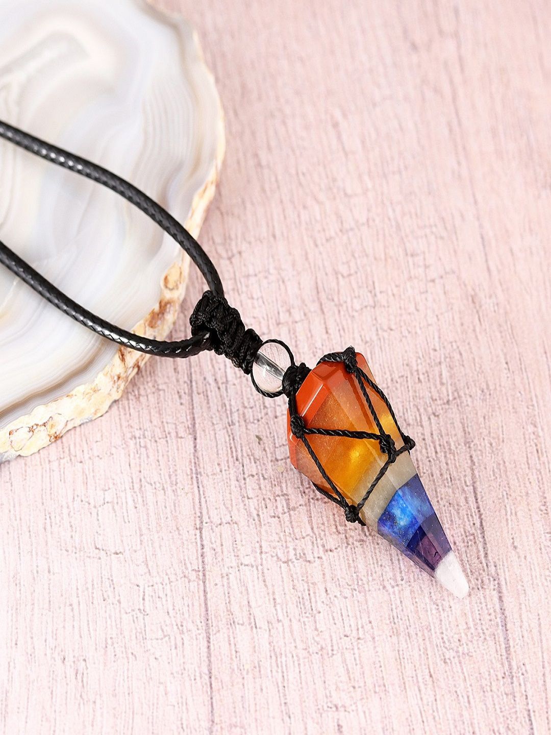 

Nirvana Men Stainless Steel Triangular Shaped Quartz 7 Chakra Pendulum Pendant, Yellow