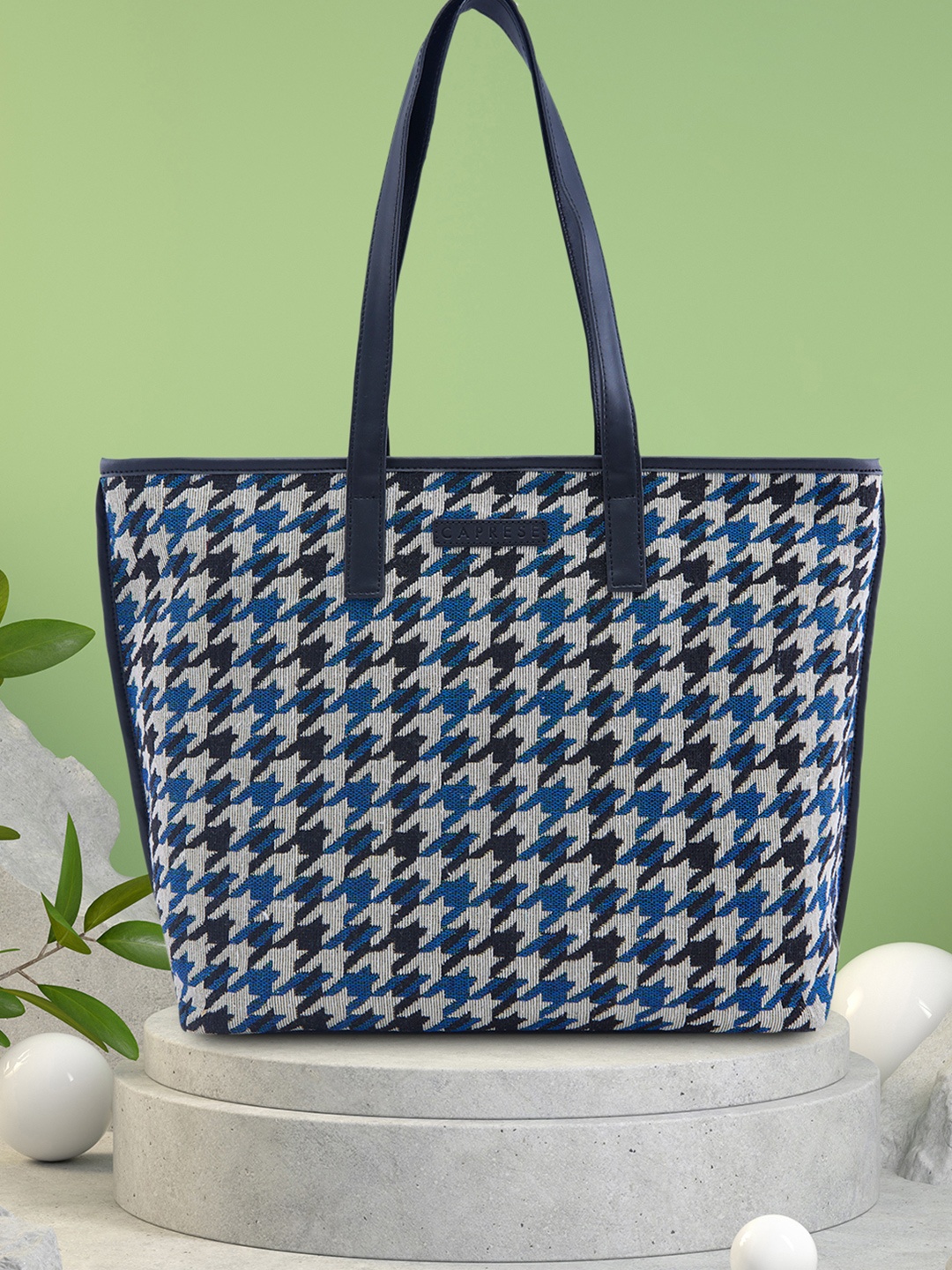 

DressBerry X CAPRESE Madina Geometric Textured Large Structured Tote Bag, Navy blue