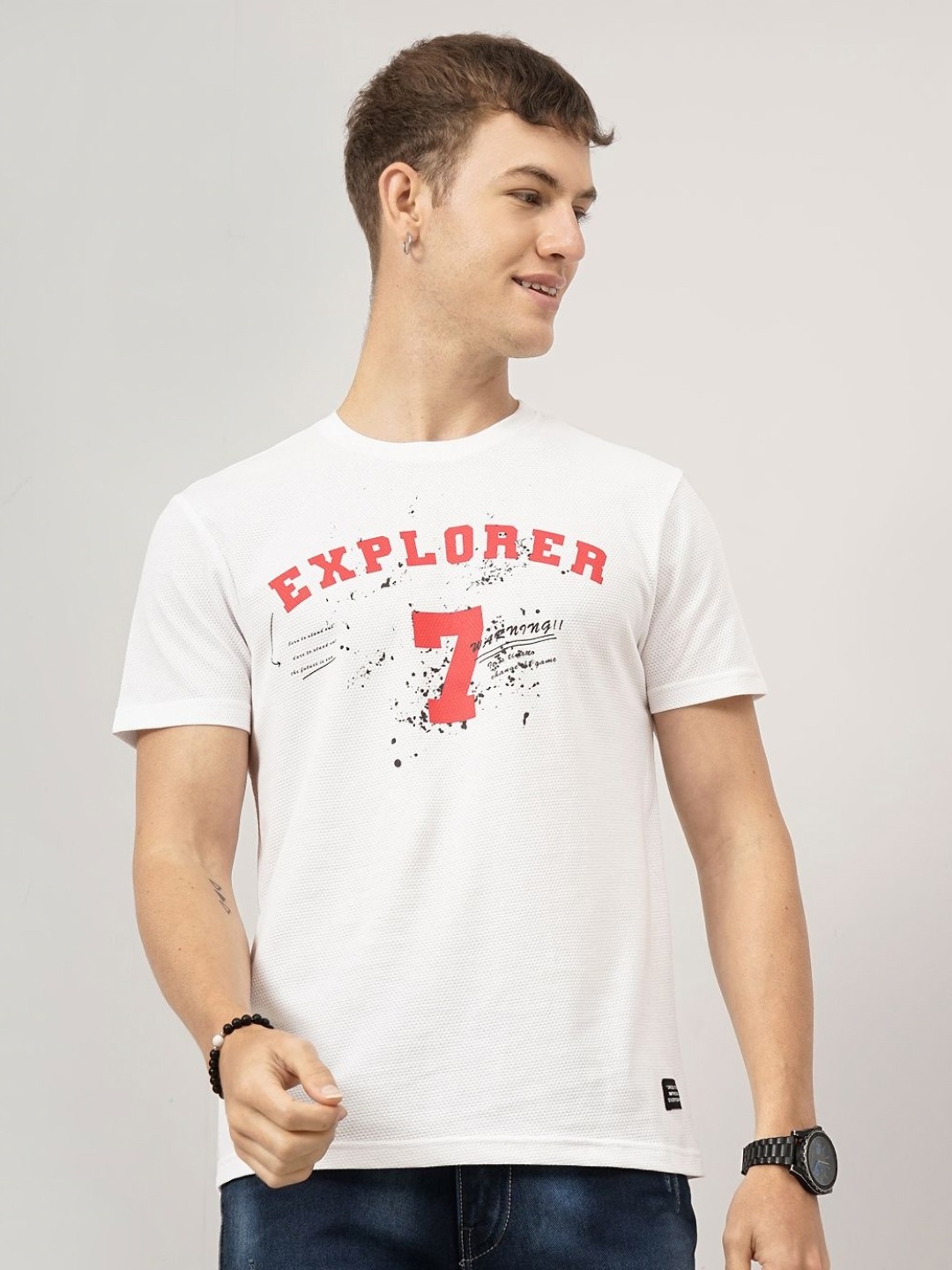 

Genoa Men Typography Printed Round Neck Slim Fit Cotton T-shirt, White