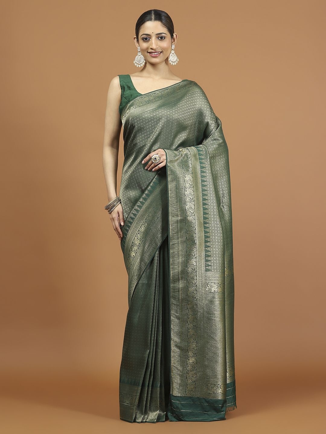 

Meena Bazaar Woven Design Zari Saree, Green