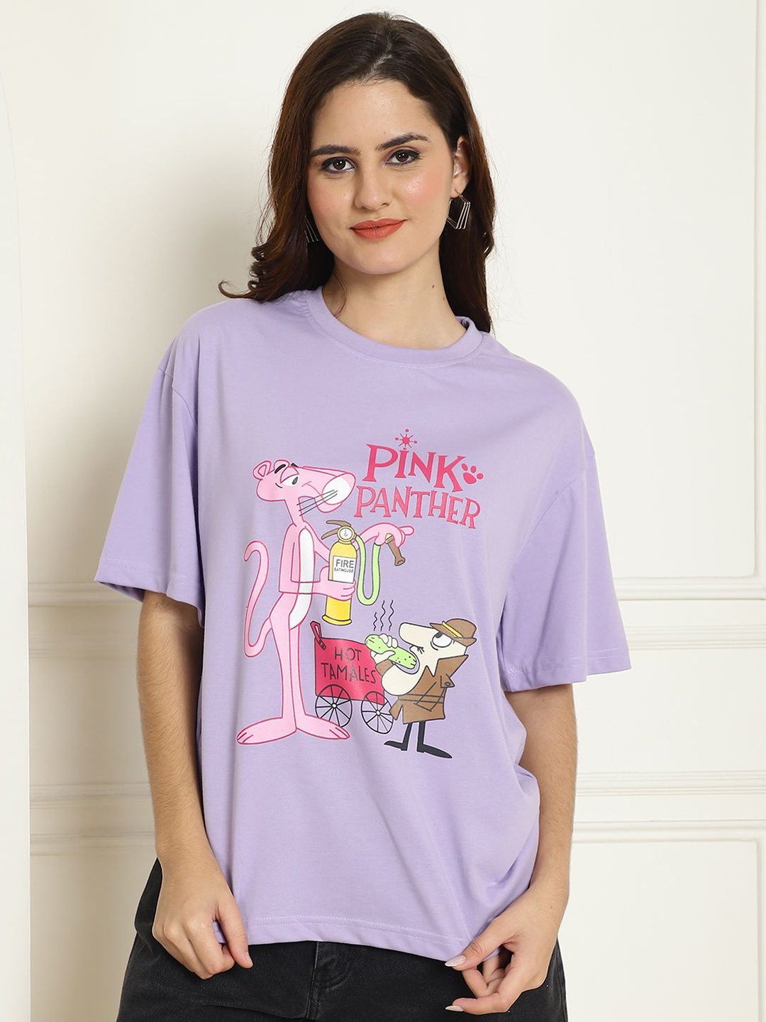 

Tromko Women Graphic Printed Round Neck Cotton Oversized T-shirt, Purple