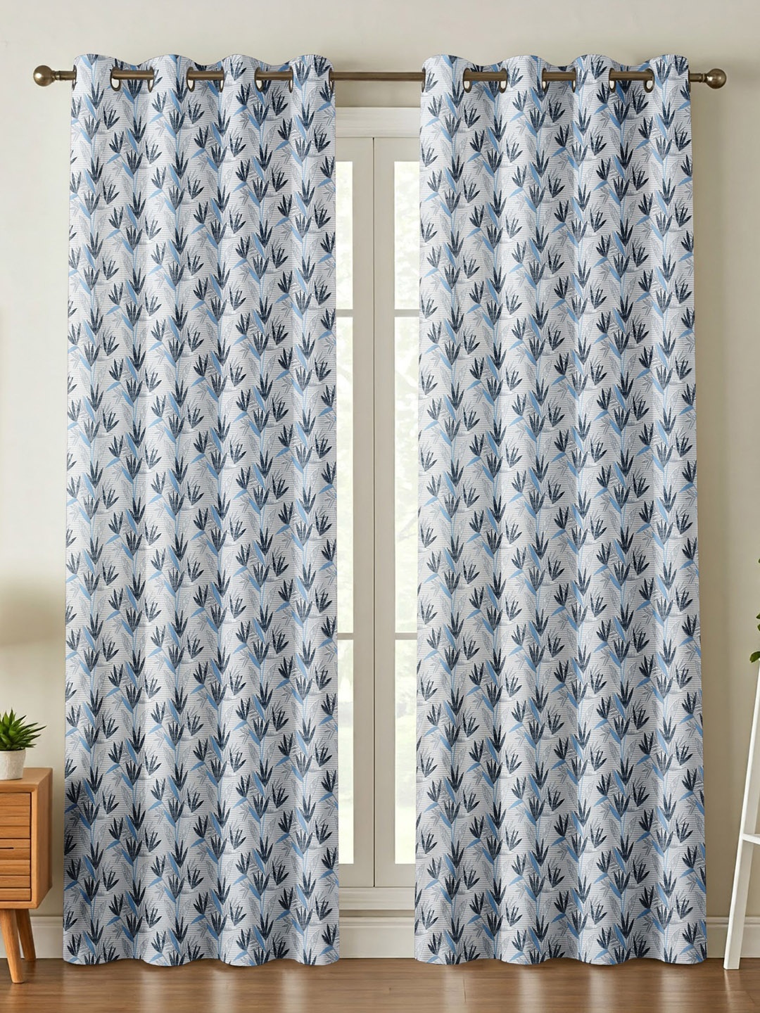 

Galaxy Home Decor Blue 2 Pieces Floral Printed Long Door Curtains