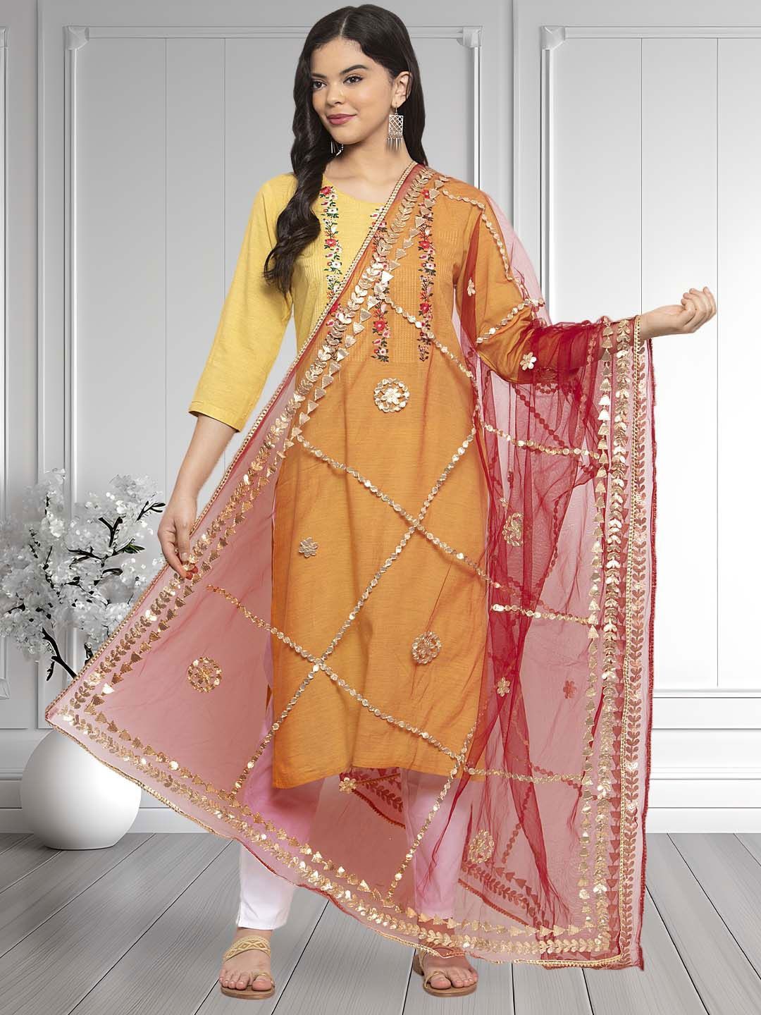 

Moda Rapido Embroidered Dupatta With Gotta Patti, Red