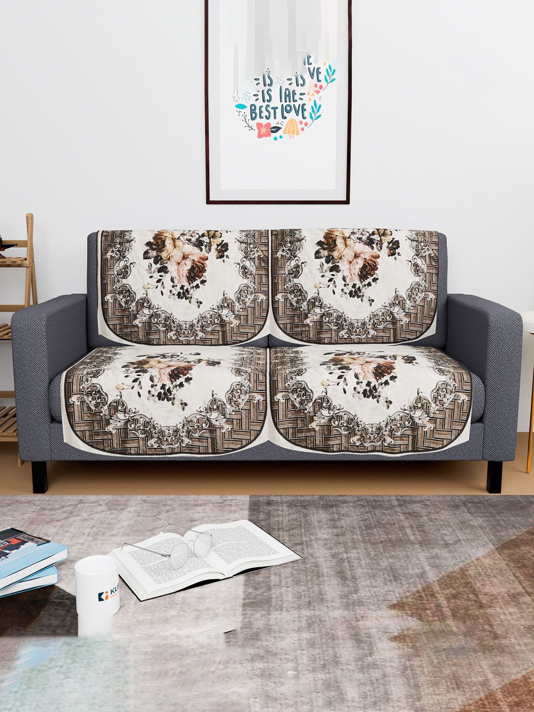 

Kuber Industries Brown & White 4 Pieces Self Design Velvet 2 Seater Sofa Covers