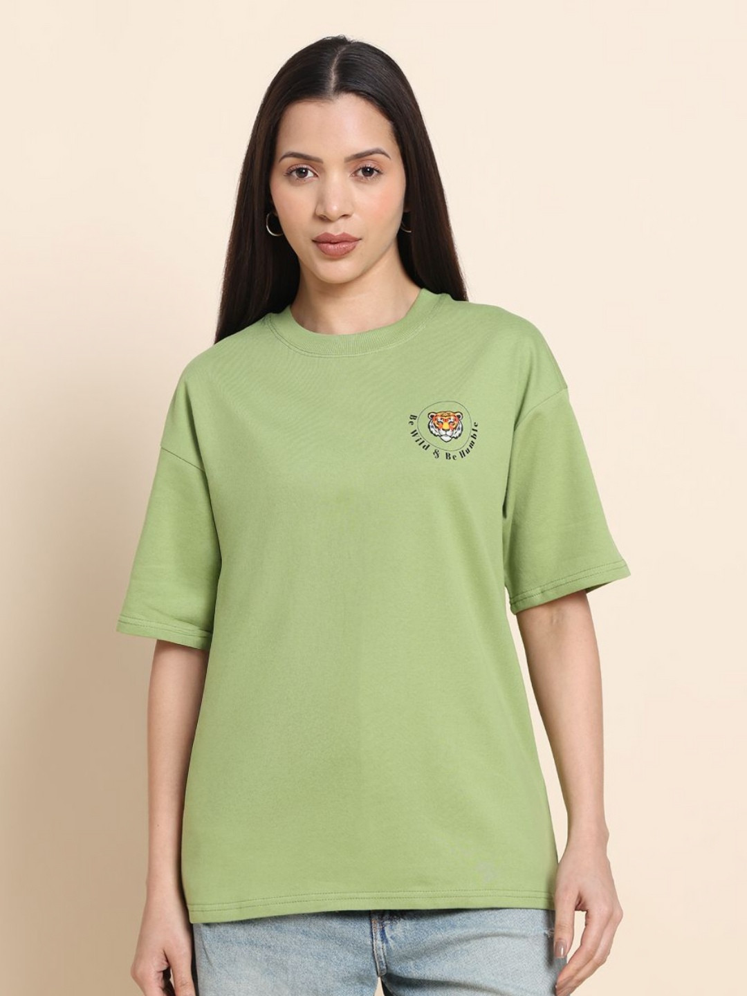 

Clevion Women Extended Sleeves Pure Cotton Pockets T-shirt, Green