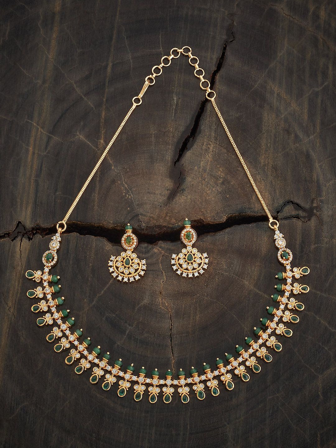 

Kushal's Fashion Jewellery Green Gold-Plated Party Zircon Jewellery Set