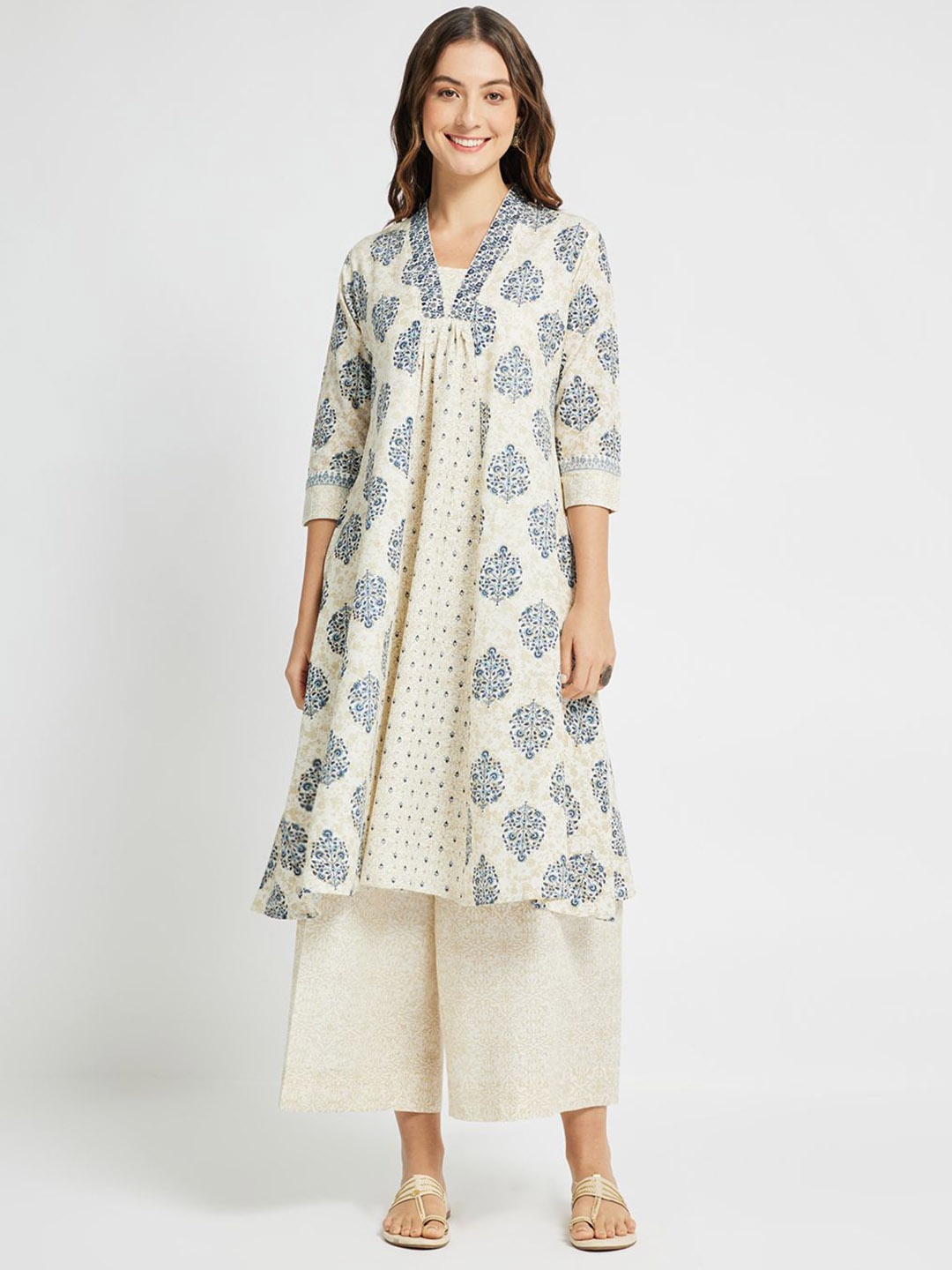 

Span Ethnic Motifs Printed A-line Printed Kurta, White