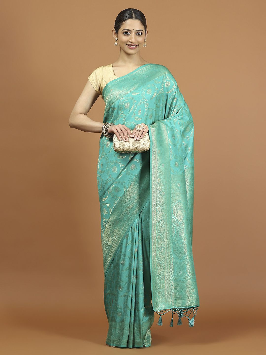 

Meena Bazaar Woven Design Zari Saree, Sea green
