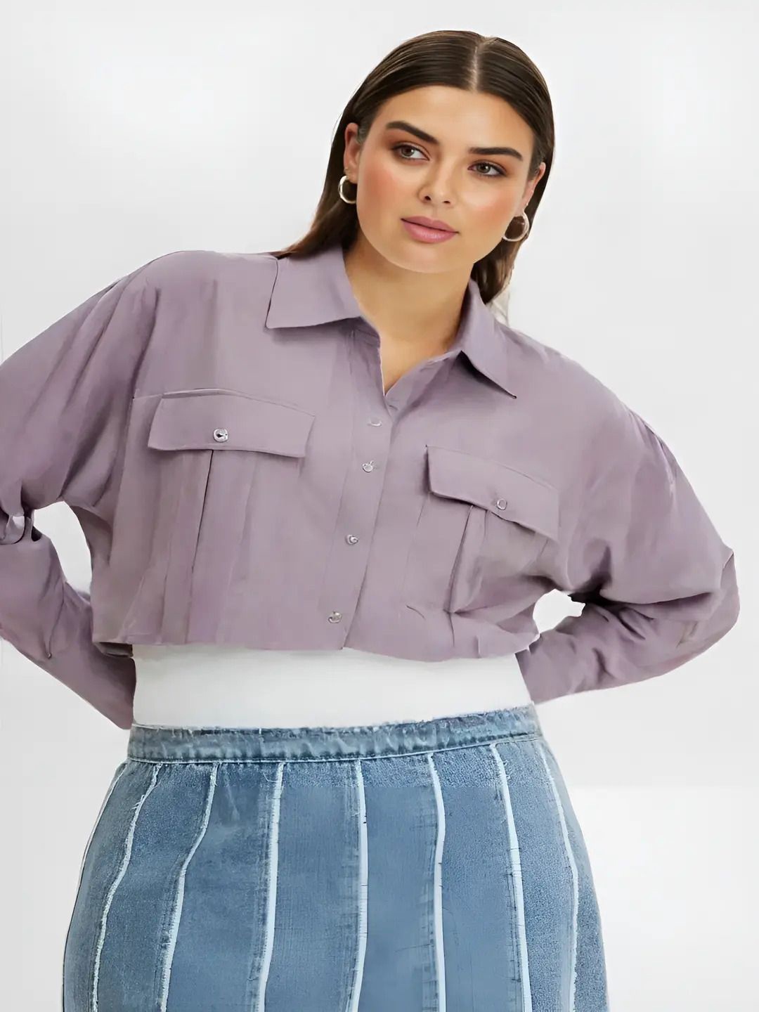 

Shiv traders Collection Spread Collar Crop Cotton Shirt, Lavender