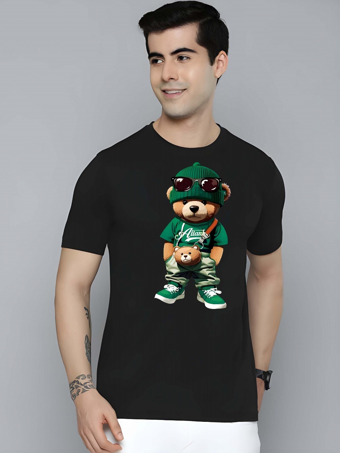 

THE BEETEL HOUSE Graphic Printed Half Sleeves Round Neck Pure Cotton T-shirt, Black