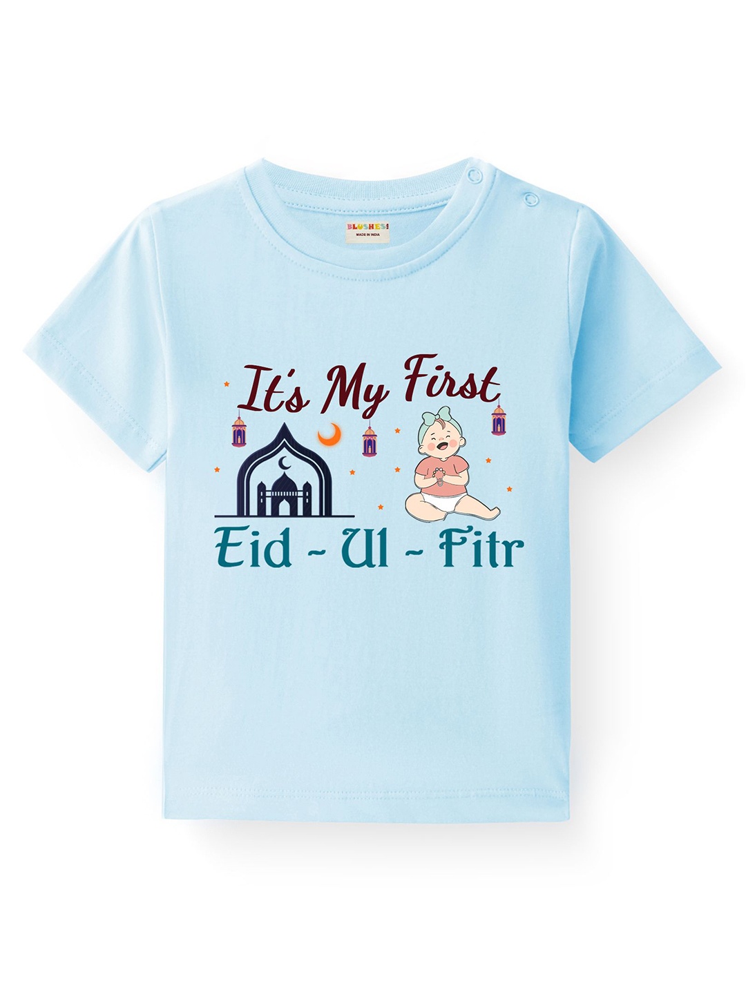 

BLUSHES Kids Graphic Printed Round Neck Cotton T-shirt, Blue