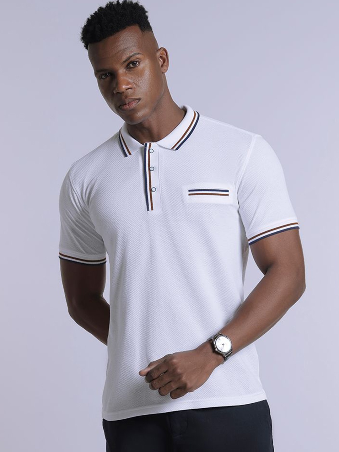 

KINGDOM OF WHITE Men Solid Polo Collar Cotton Slim Fit T-shirt