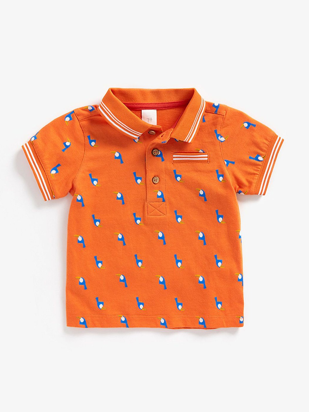 

mothercare Boys Conversational Printed Polo Collar Cotton T-shirt, Orange