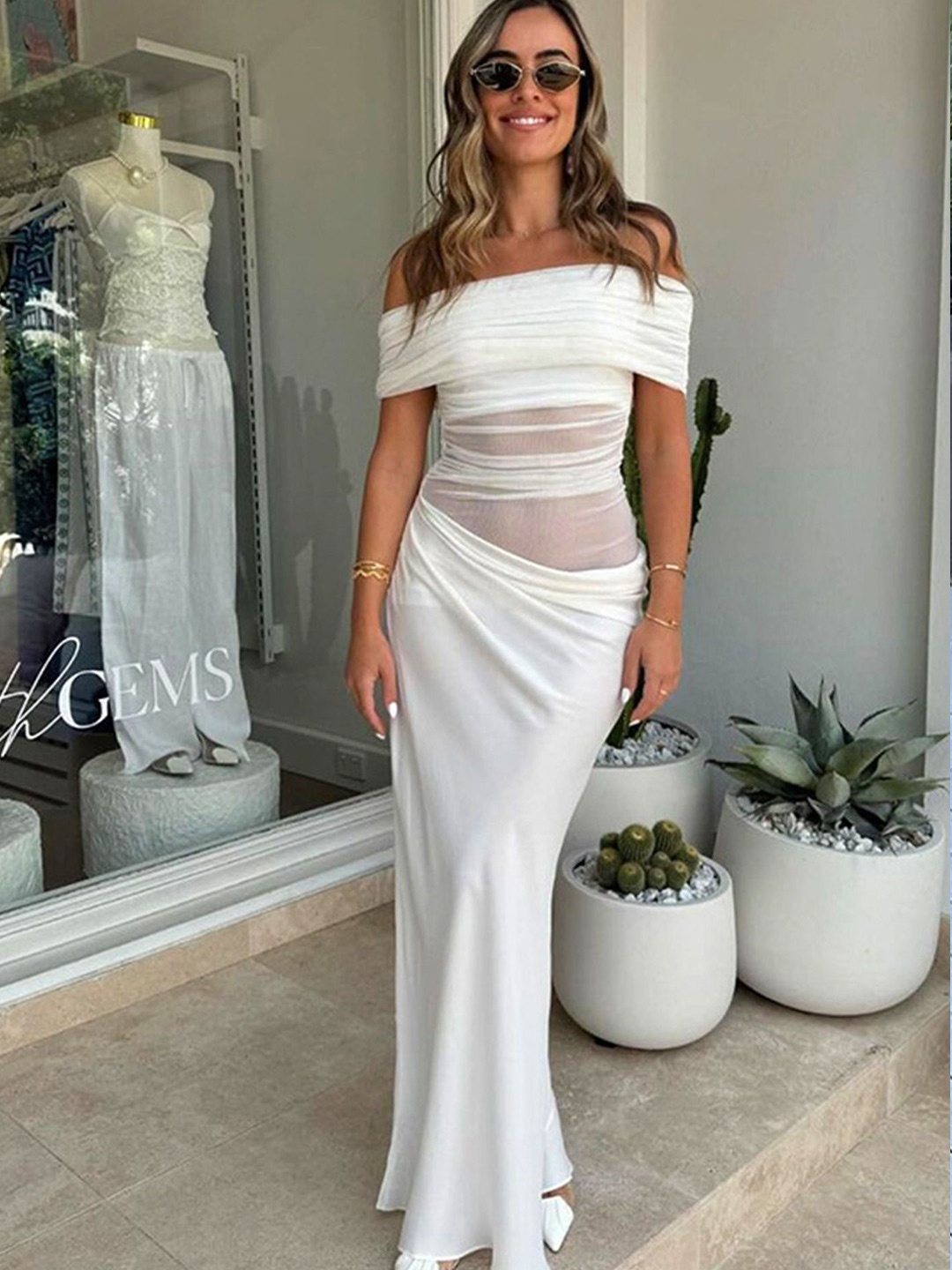 

LULU & SKY Off-Shoulder Maxi Dress, White
