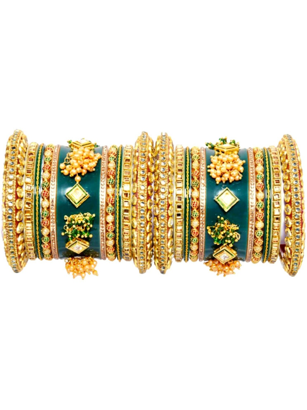

Zindura Set of 2 Gold Plated Artificial Stone Studded & Beaded Chuda Bangles