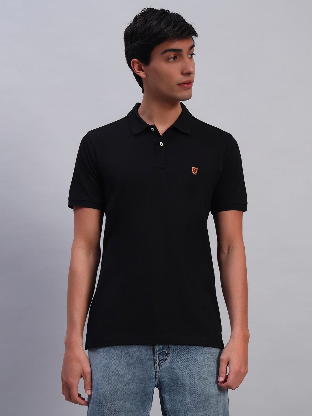 

TMO Men Solid Polo Collar Cotton T-shirt, Black