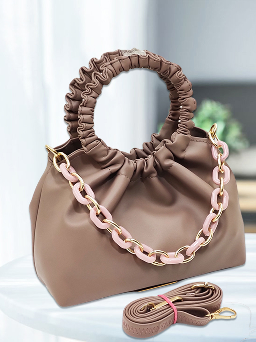

CANDY BAGS Textured PU Sling Bag with Quilted, Nude