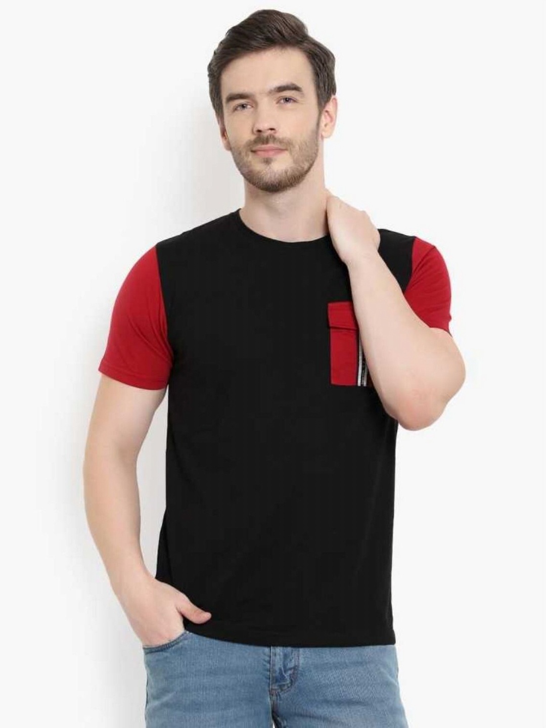 

Unicus Apparel Colourblocked Round Neck Cotton T-shirt, Red