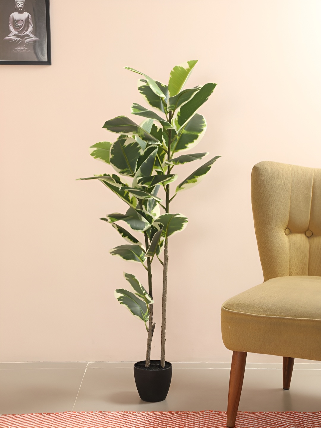 

Home Bloom Green & Black Artificial Rubber Plant With Pot