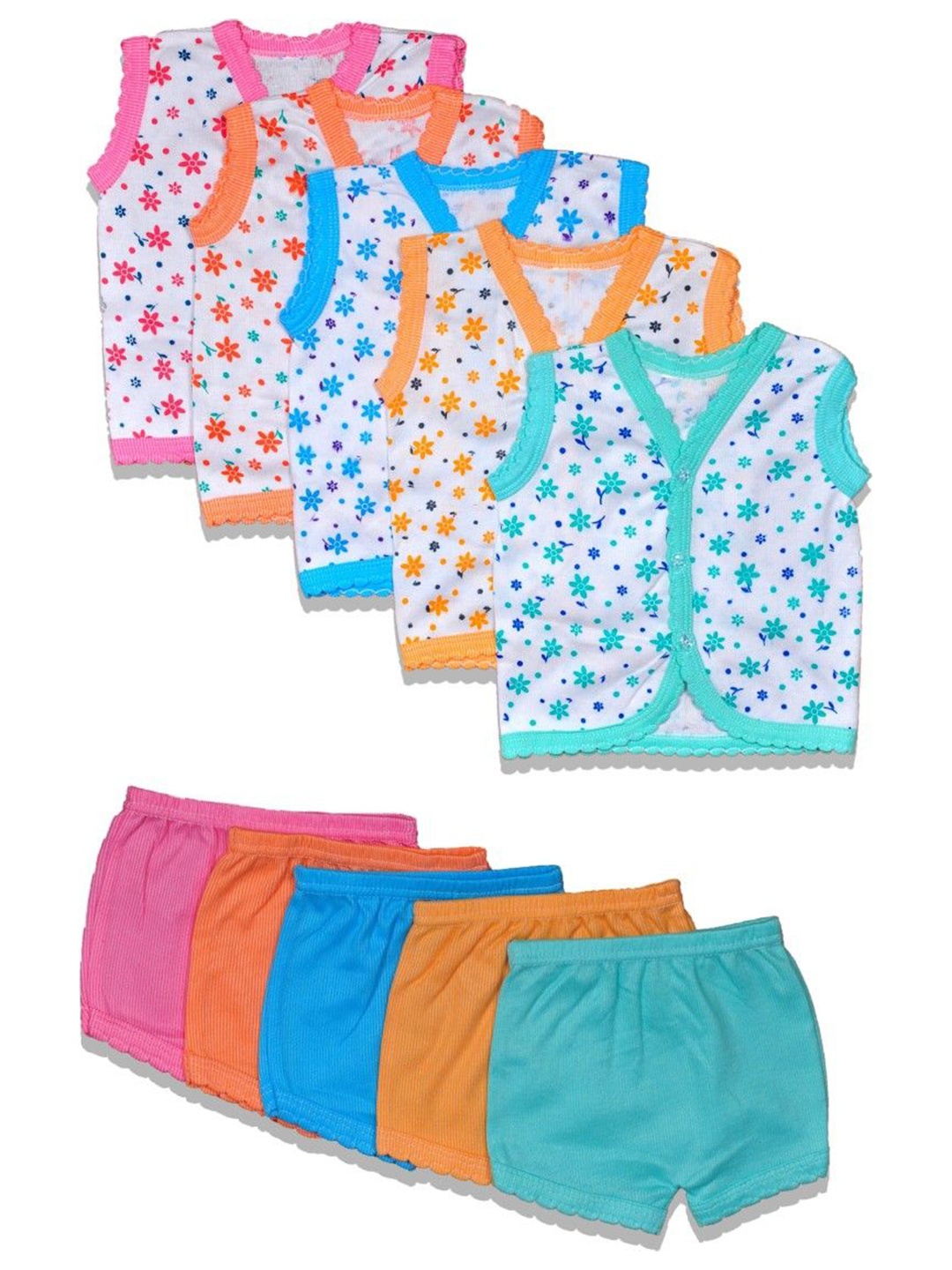 

HUXX Kids Pack Of 5 Printed Pure Cotton Top with Shorts, White