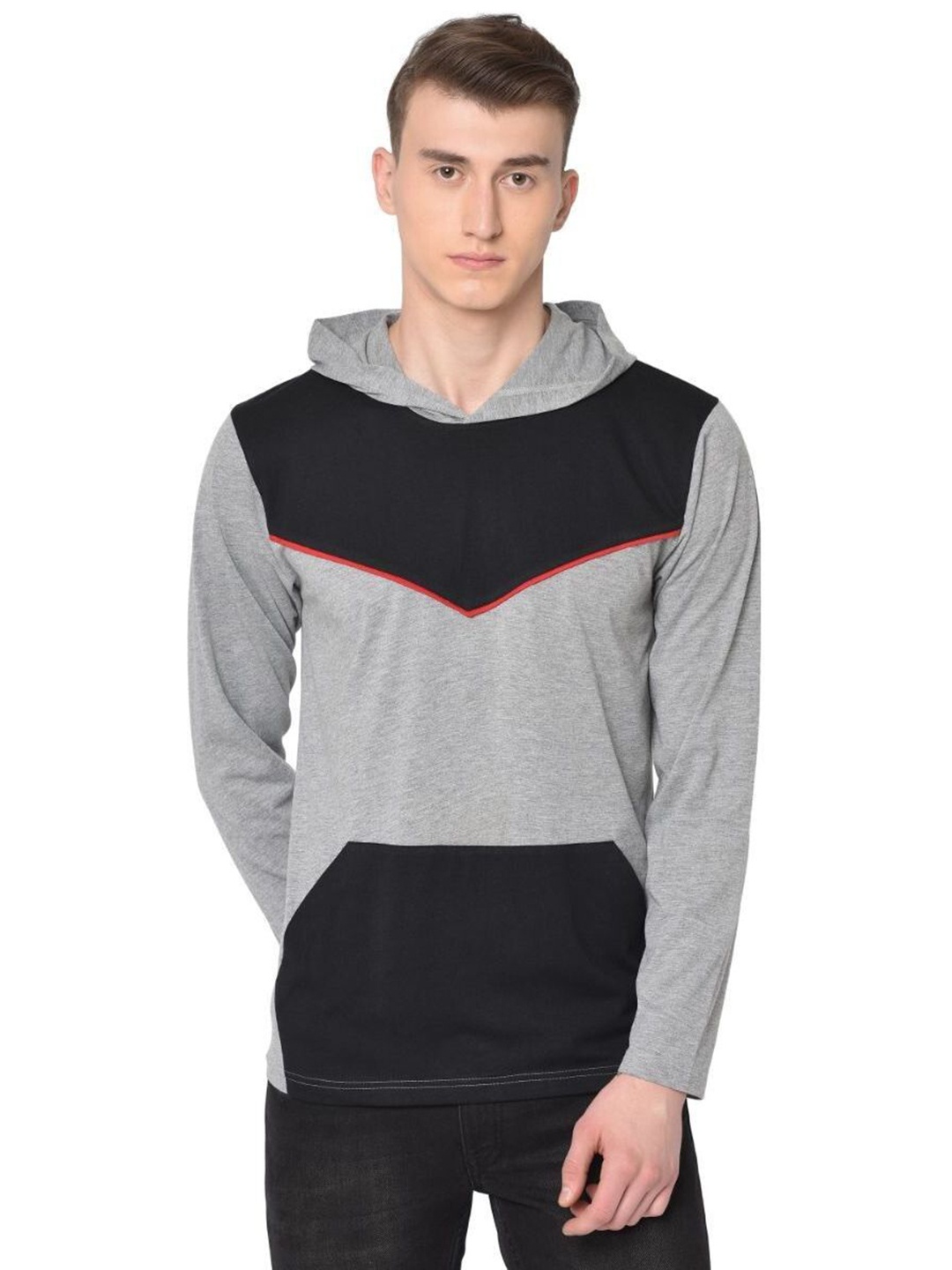 

Unicus Apparel Men Colourblocked Hooded Cotton T-shirt, Grey