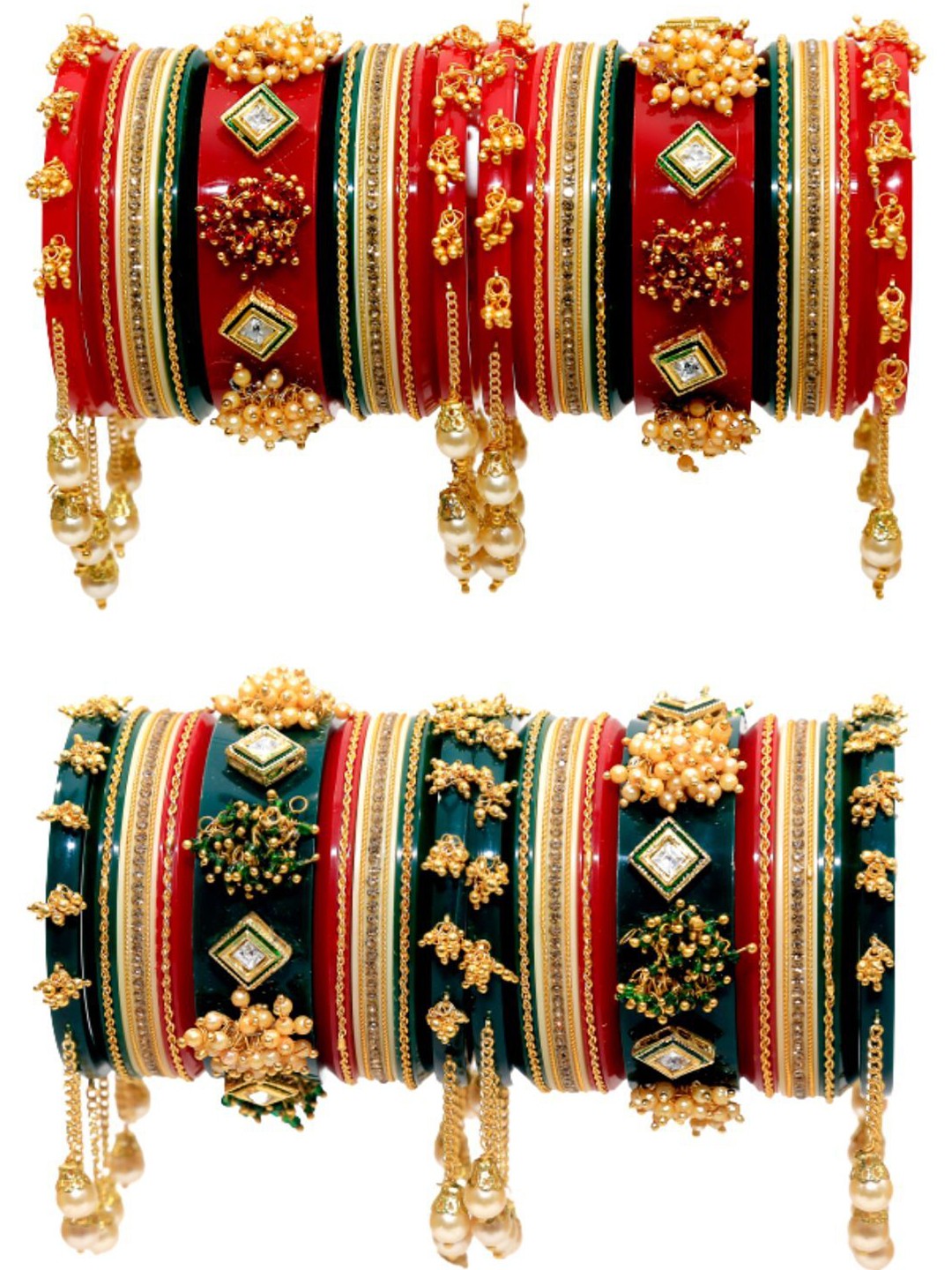 

Zindura Set Of 2 Gold-Plated Stone Studded & Beaded Chuda Bangles