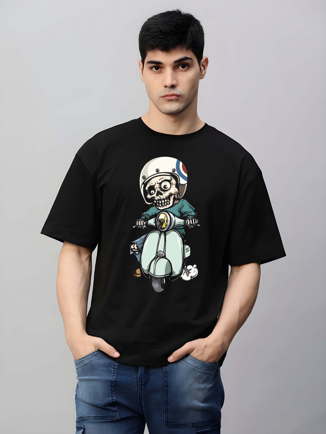 

THE BEETEL HOUSE Men Graphic Printed Round Neck Cotton Relaxed Fit T-shirt, Black