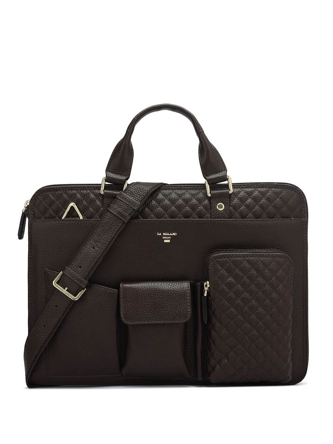 

Da Milano Men Textured Leather Laptop Bag, Brown