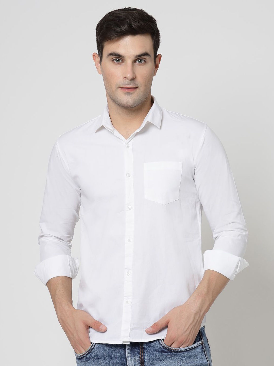 

Metronaut Men Classic Fit Spread Collar Solid Cotton Casual Shirt, White
