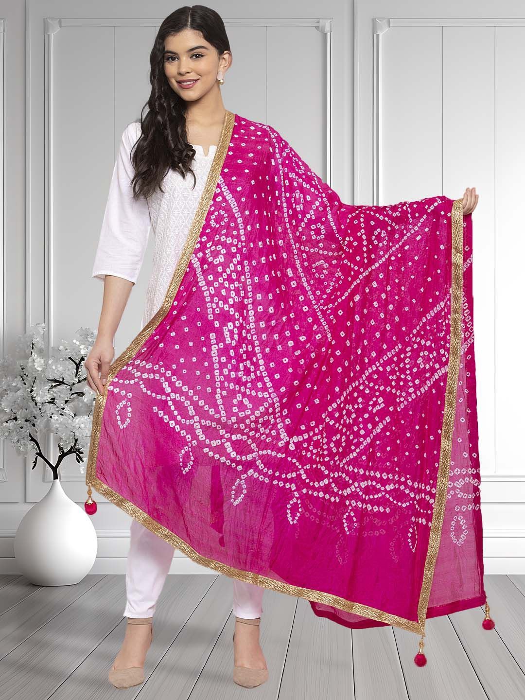 

Moda Rapido Dyed Bandhani Dupatta with Gotta Patti, Magenta