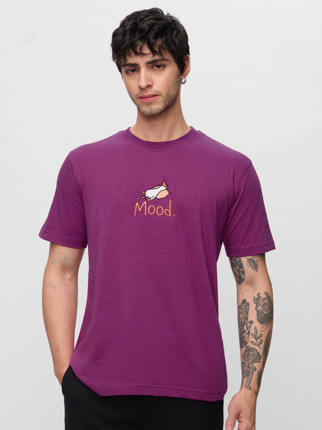 

The Souled Store Men Typography Printed Round Neck Cotton T-shirt, Purple