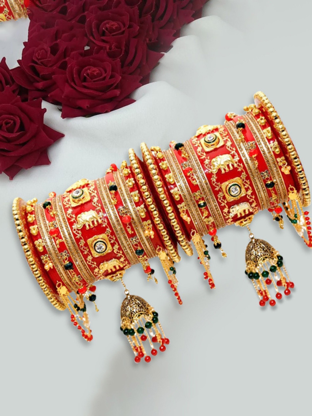 

Zindura Pack Of 2 Gold-Plated Pearls Studded & Beaded Chuda Bangles