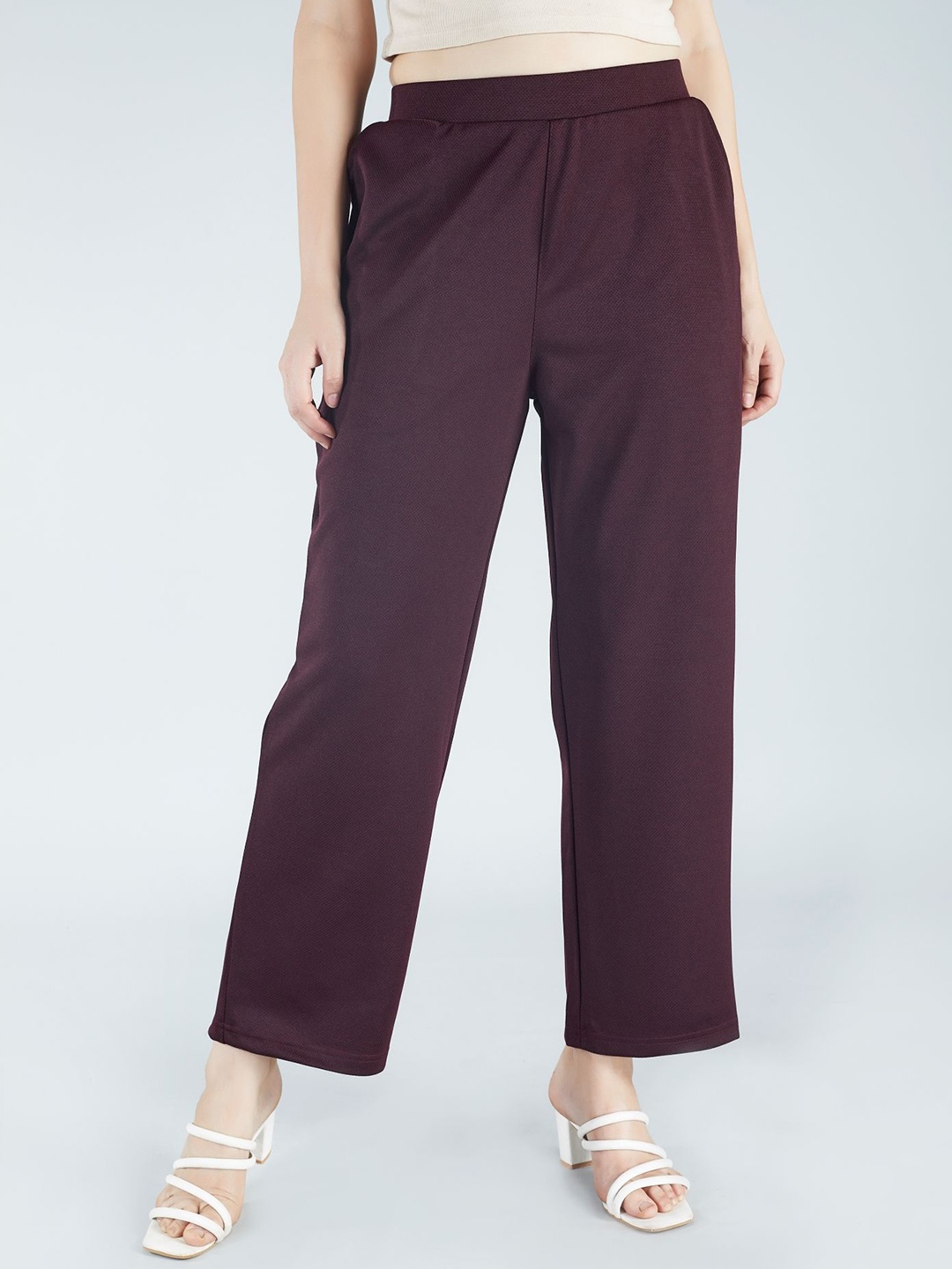 

HJ HASASI Women Relaxed Straight Leg Trousers, Burgundy